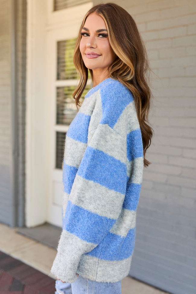 Baylor Blue Striped Boucle Oversized Sweater