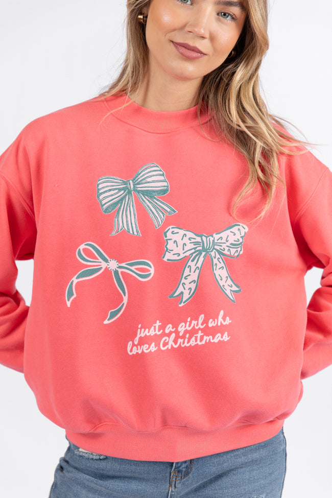 Just A Girl Who Loves Christmas Light Red Graphic Sweatshirt