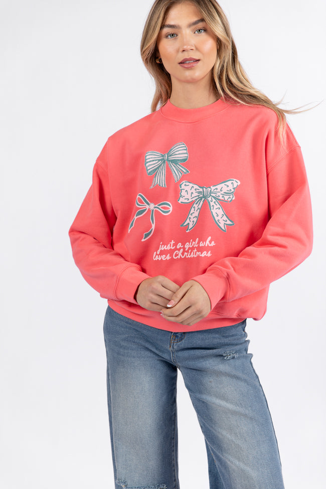 Just A Girl Who Loves Christmas Light Red Graphic Sweatshirt