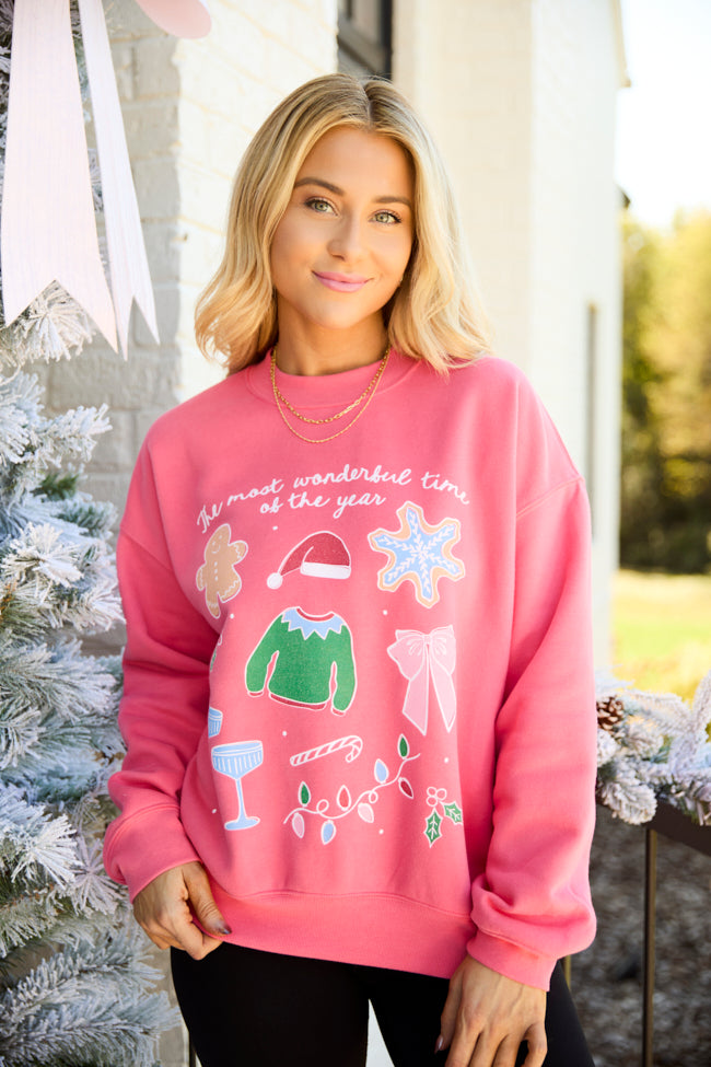 It's The Most Wonderful Time Of The Year Light Red Graphic Sweatshirt