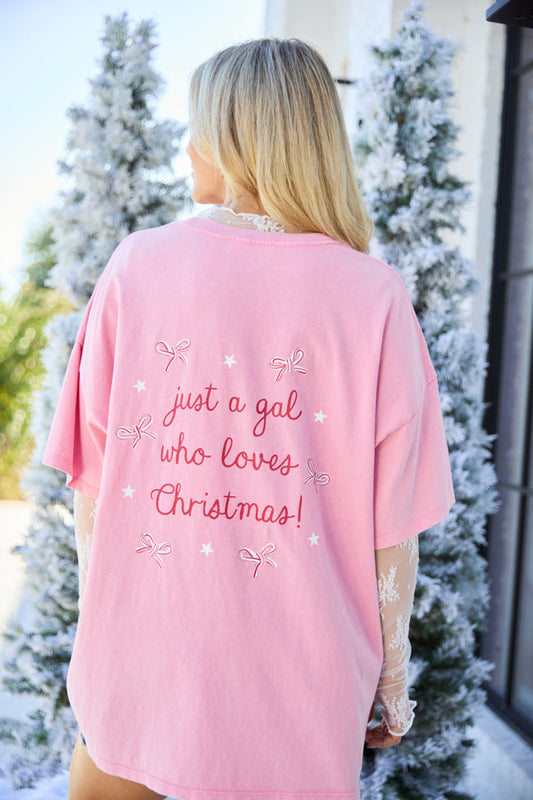 Christmas Loving Gal Pink Oversized Graphic Tee