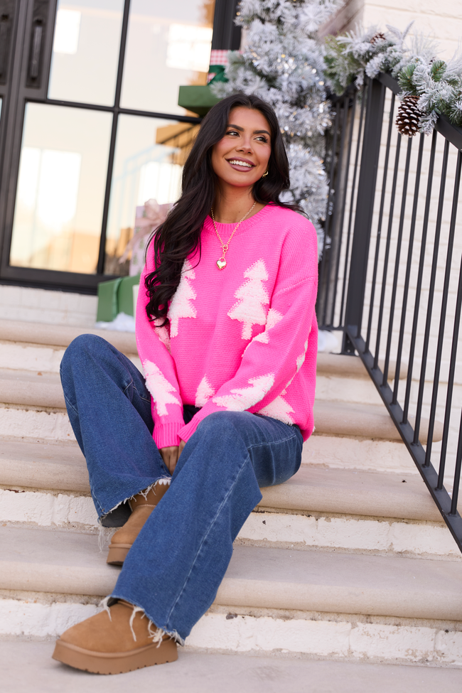 Kassie Pink And Cream Christmas Tree Sweater