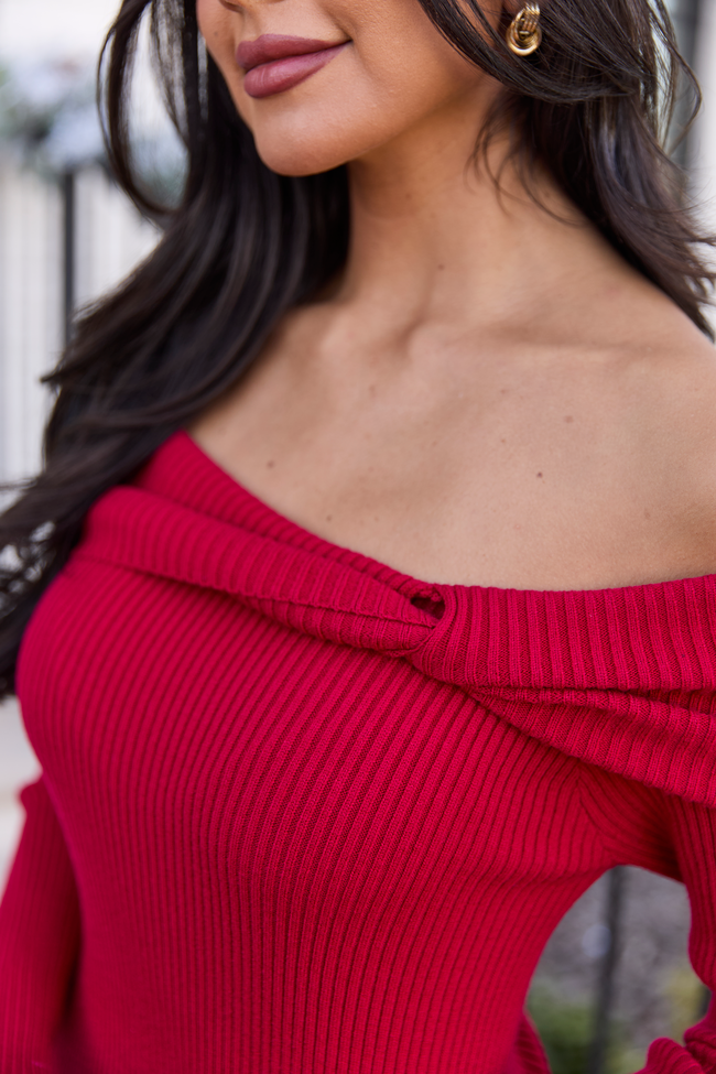 Laurel Red Twist Off Shoulder Top