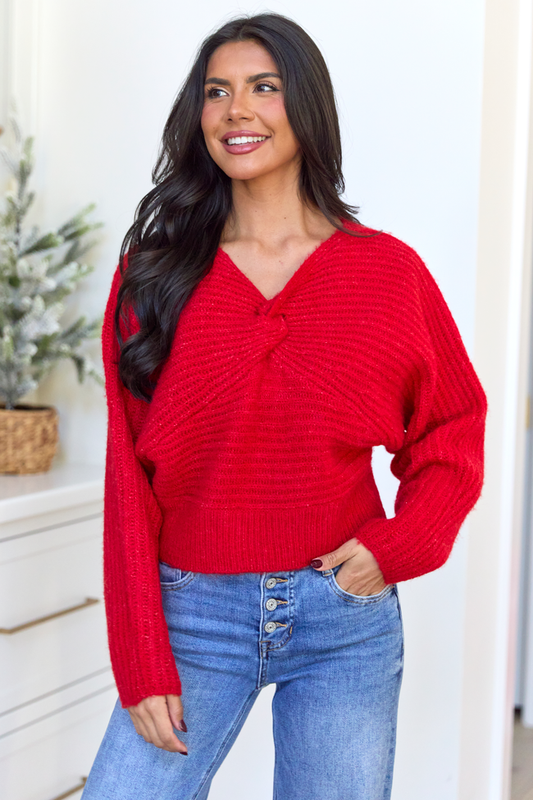 Gisele Front Twist Heathered Red Sweater