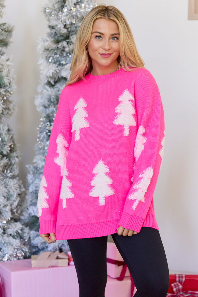 Kassie Pink And Cream Christmas Tree Sweater