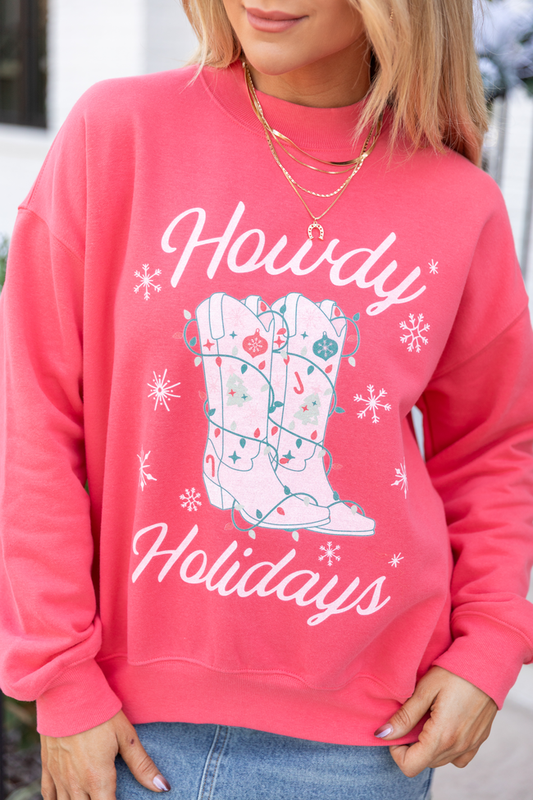 Howdy Holidays Light Red Graphic Sweatshirt