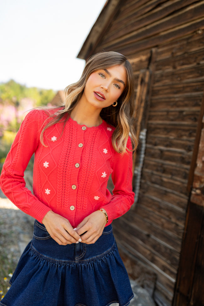 Addy Scoop Neck Cherry Red Cardigan SALE