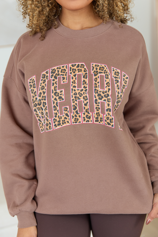 Merry Block Leopard Mocha Graphic Sweatshirt