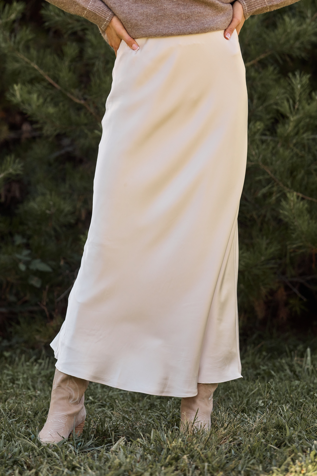Gwendlyn Ivory Satin Maxi Skirt