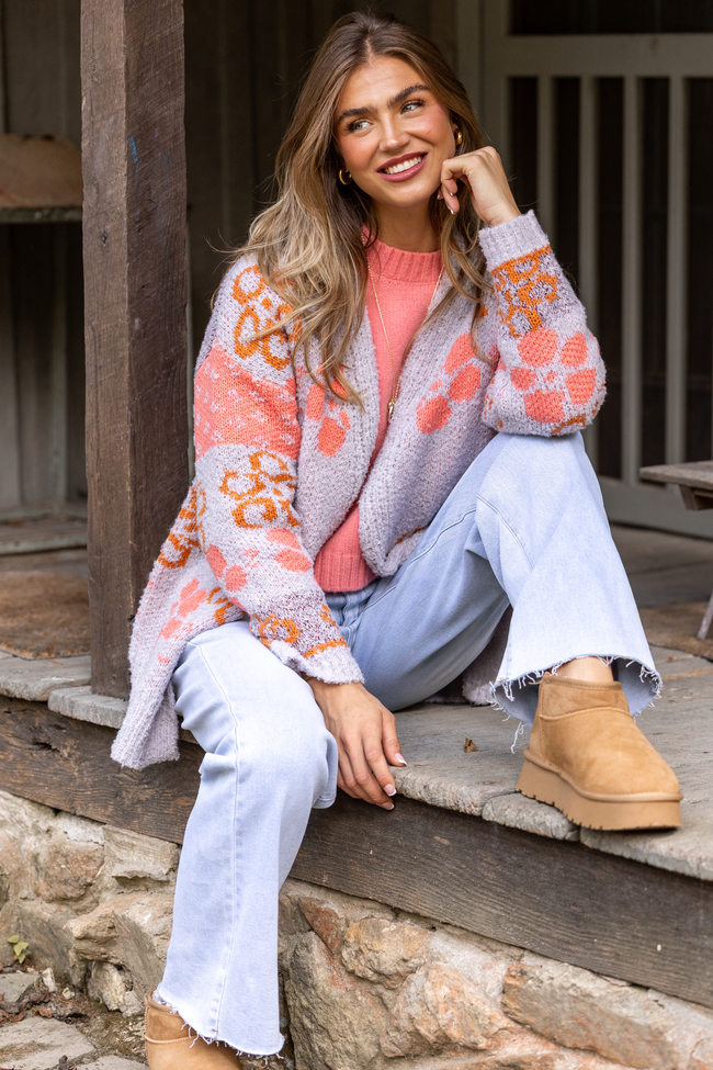 Cindy Boucle Purple Floral Print Cardigan SALE