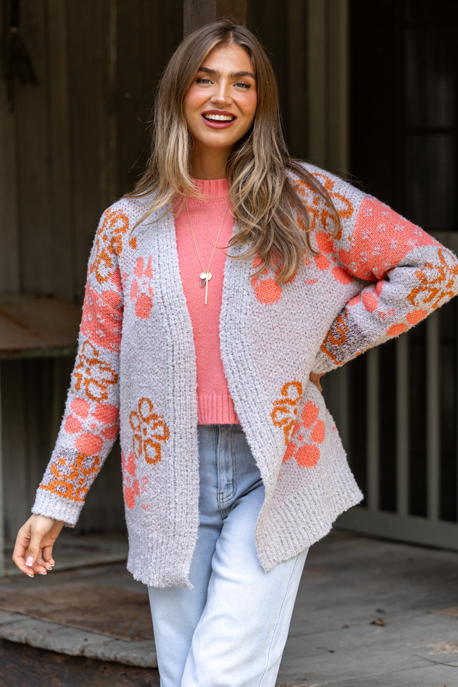 Cindy Boucle Purple Floral Print Cardigan SALE