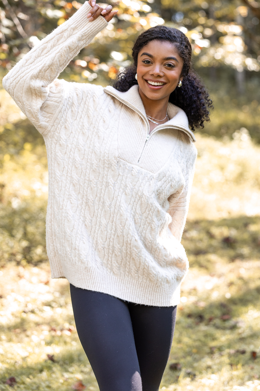 Chismer Beige Cable Knit Zip Up SALE