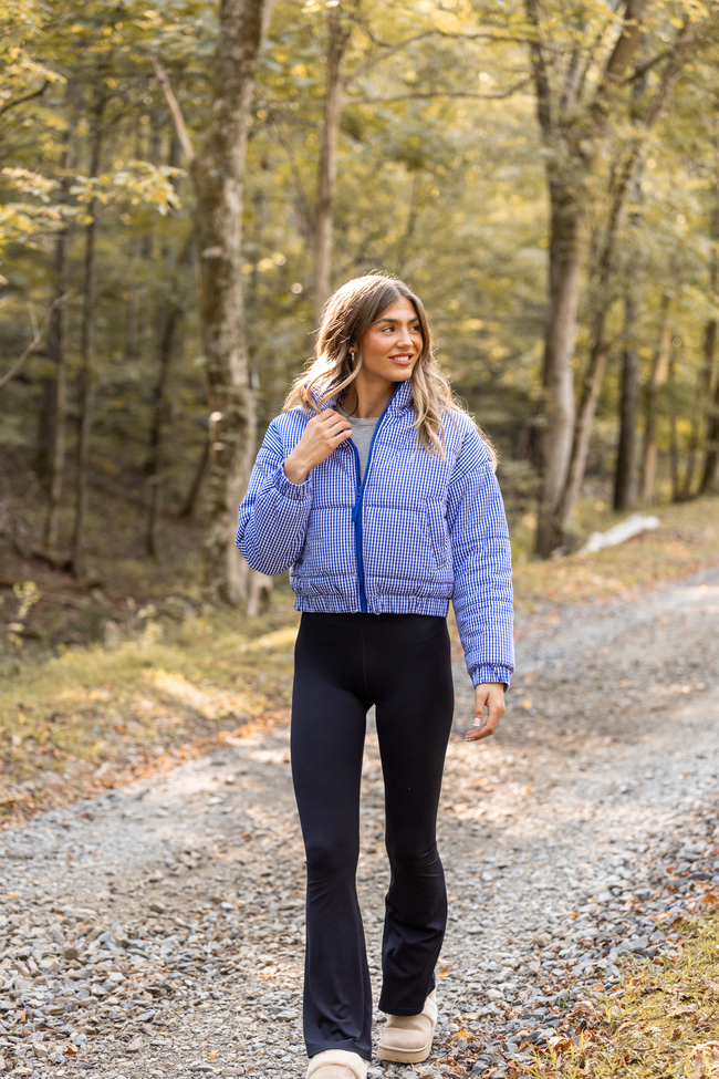 Paloma Navy Blue Gingham Zip Up Puffer Jacket SALE