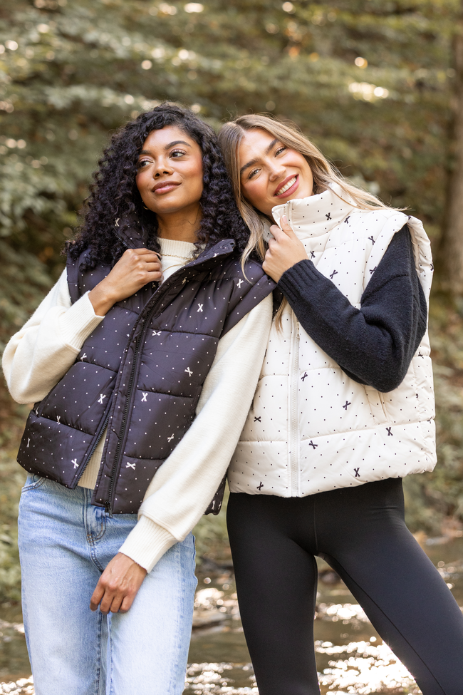 Stella Black Bow Dot Puffer Vest SALE