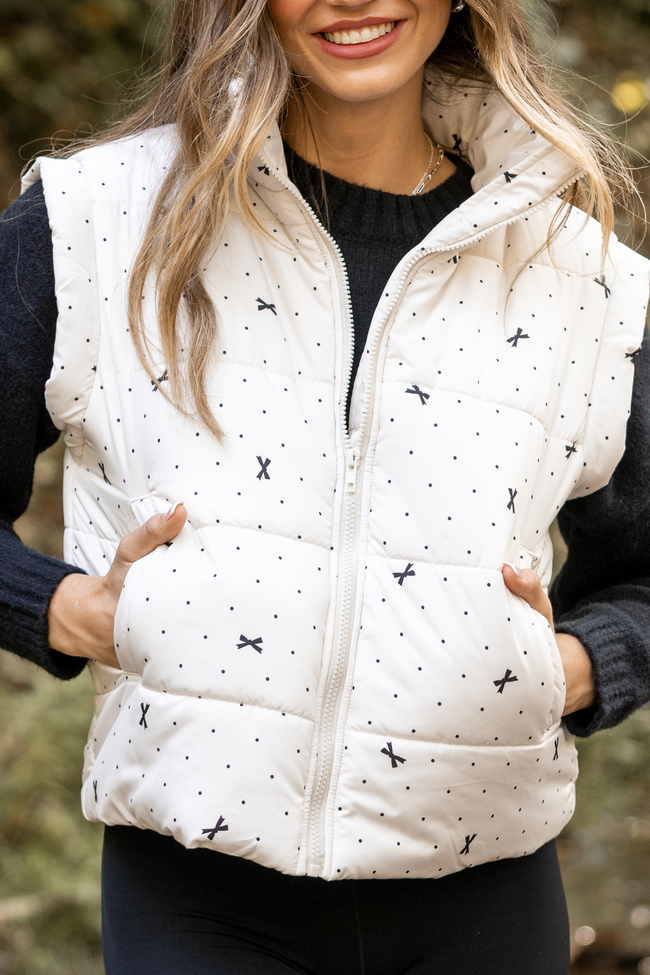 Stella White Bow Dot Puffer Vest SALE