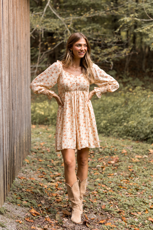 Daniella Neutral Floral Mini Dress