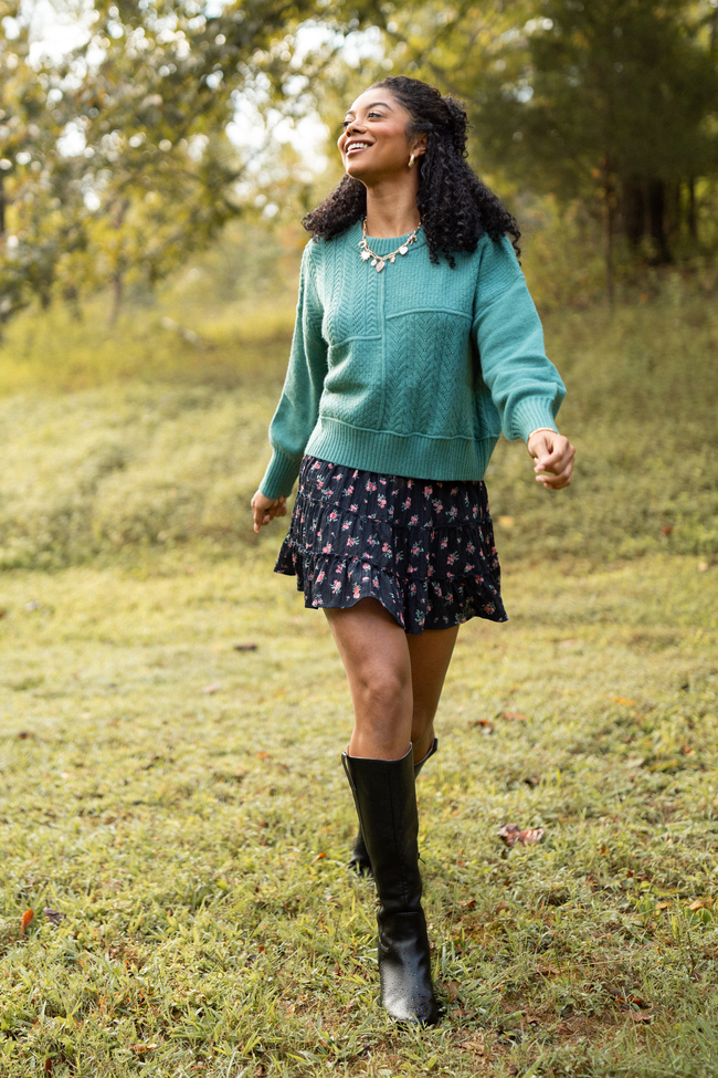 Mae Forest Green Multi-Knit Sweater