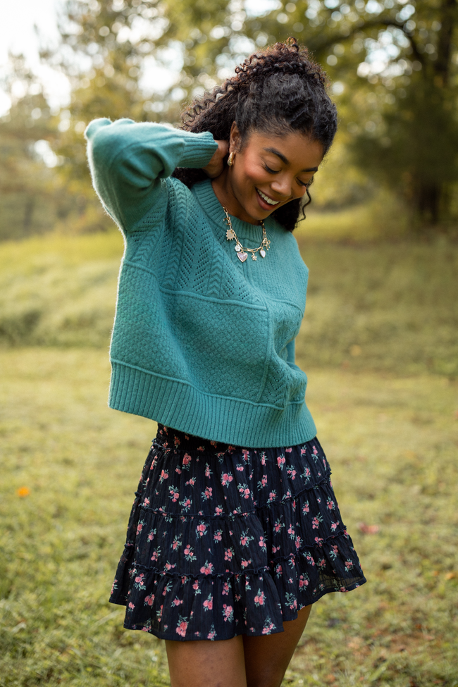 Mae Forest Green Multi-Knit Sweater