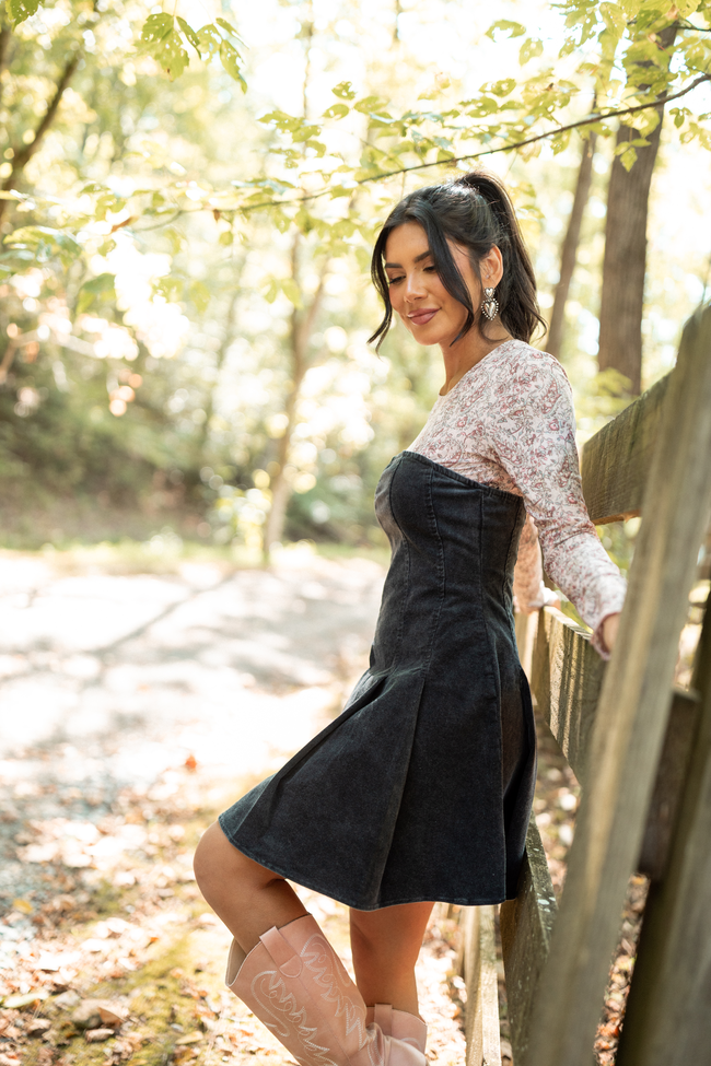 Ophelia Black Corduroy Strapless Mini Dress