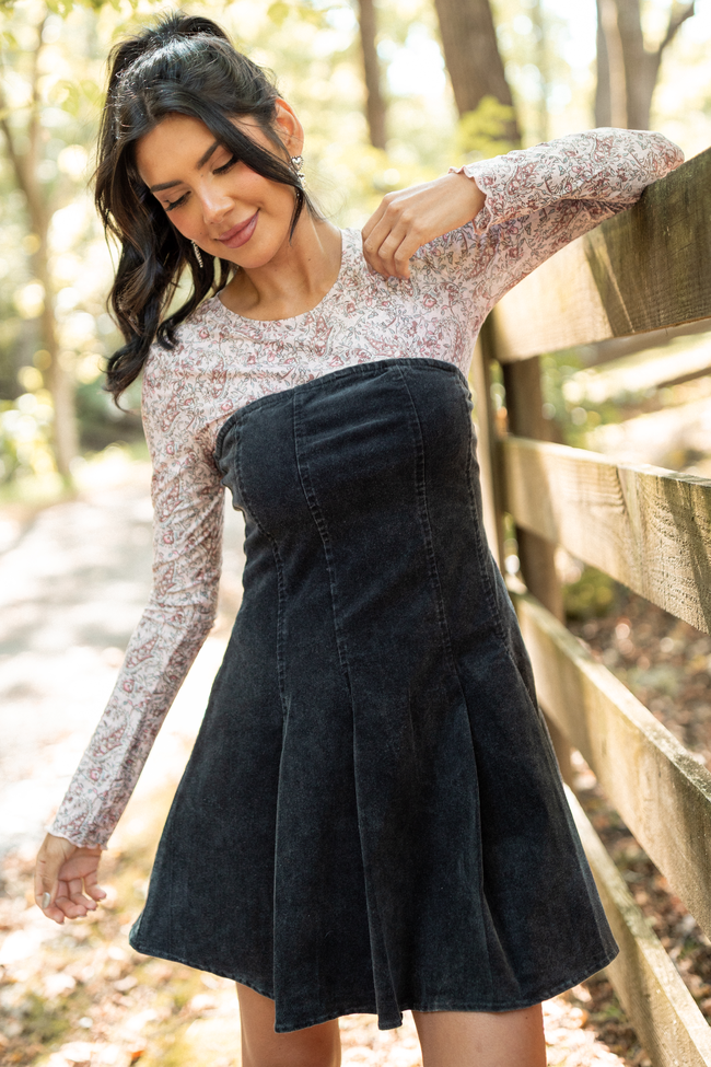 Ophelia Black Corduroy Strapless Mini Dress