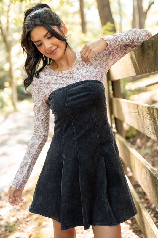 Ophelia Black Corduroy Strapless Mini Dress