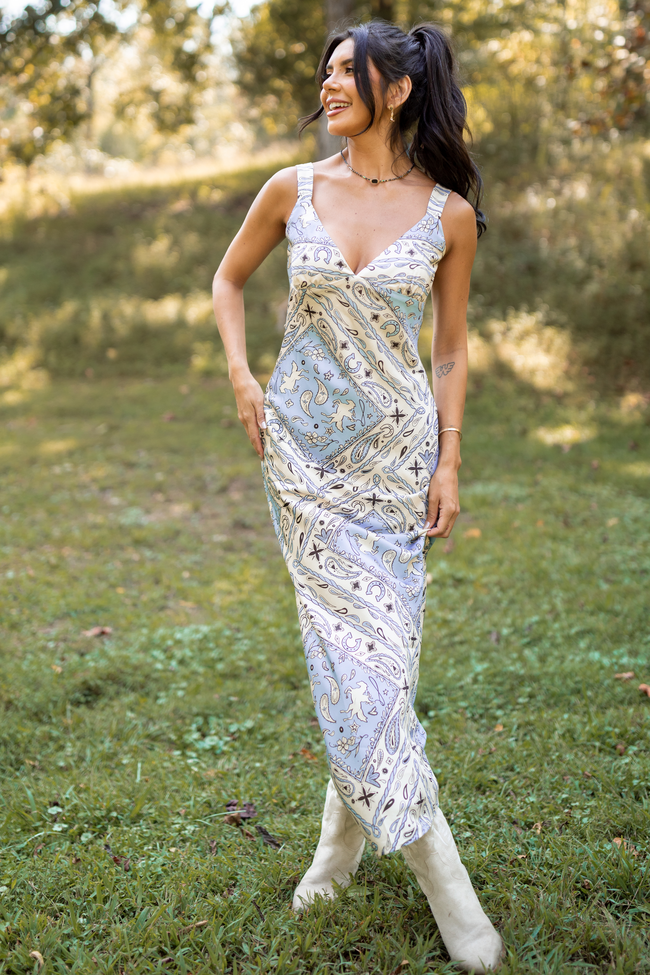 Skylar Blue Paisley Maxi Dress