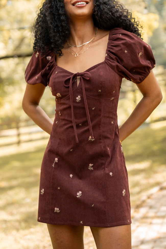 Leigh Brown Floral Embroidered Mini Dress