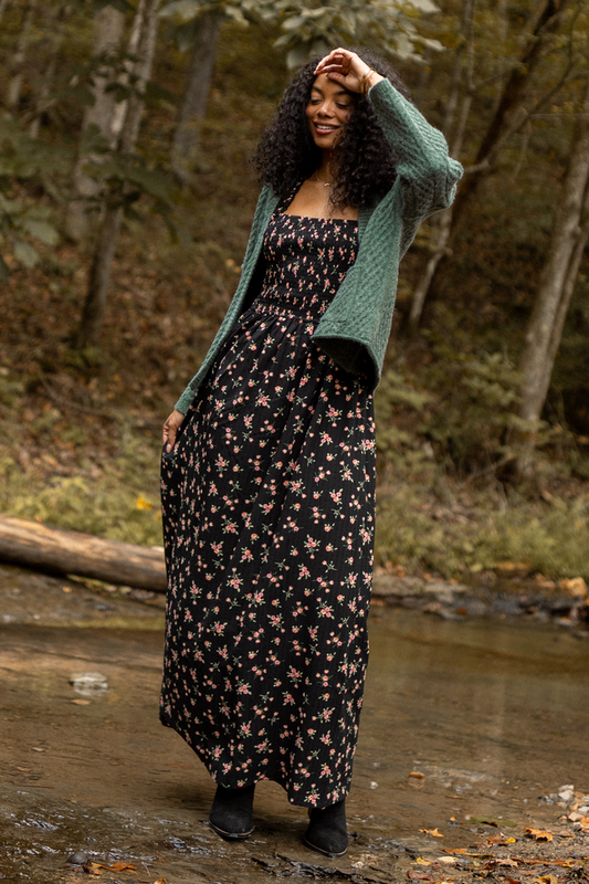 Jalissa Black Floral Criss Cross Back Maxi Dress