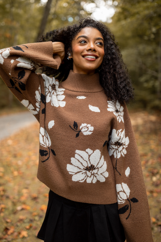 Kayla Brown Floral Turtleneck Sweater