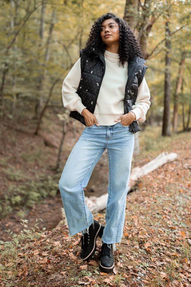 Stella Black Bow Dot Puffer Vest SALE