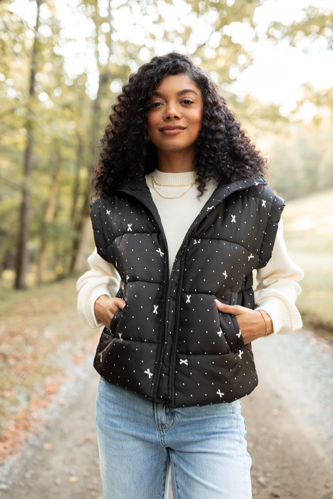 Stella Black Bow Dot Puffer Vest SALE