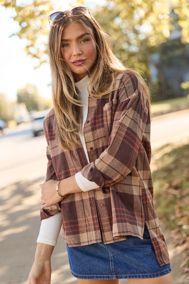 Autumn Brown Plaid Flannel Top