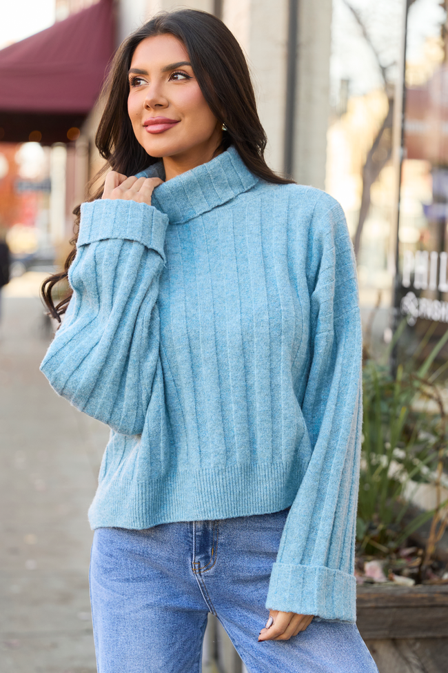 Ollie Baby Blue Cropped Turtleneck Sweater SALE