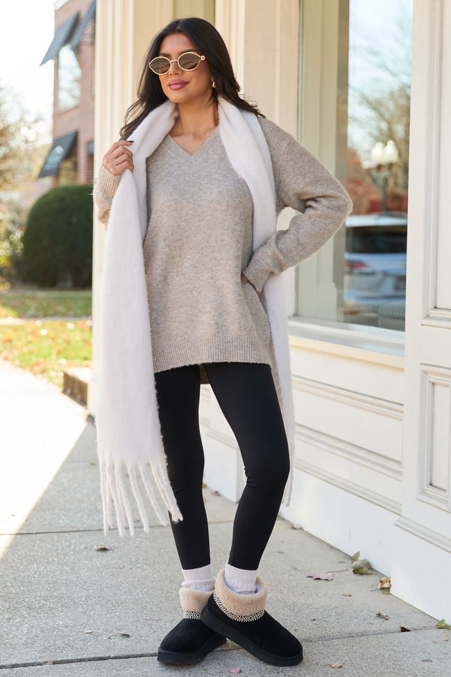 Adalyn Tan Oversized V-Neck Sweater SALE