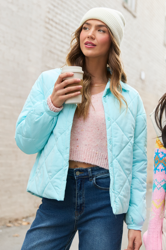 Kylan Sea Green Button Up Puffer Jacket SALE