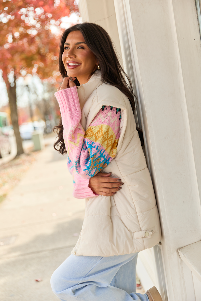 Best Bet Cream Oversized Puffer Vest SALE