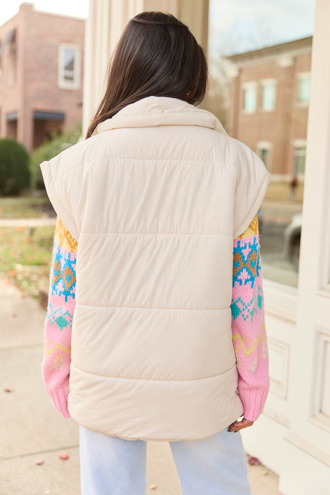 Best Bet Cream Oversized Puffer Vest SALE