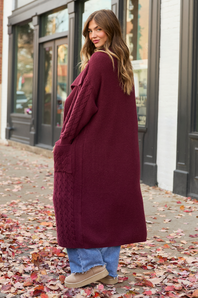 Keegan Burgundy Cable Knit Duster Cardigan SALE