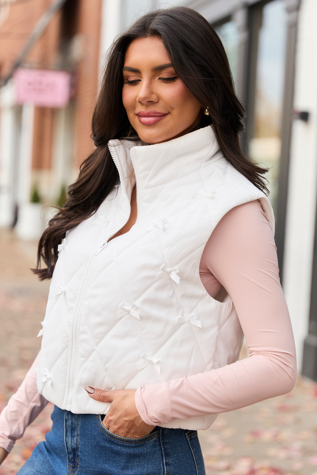 Ari Ivory Bow Puffer Vest SALE