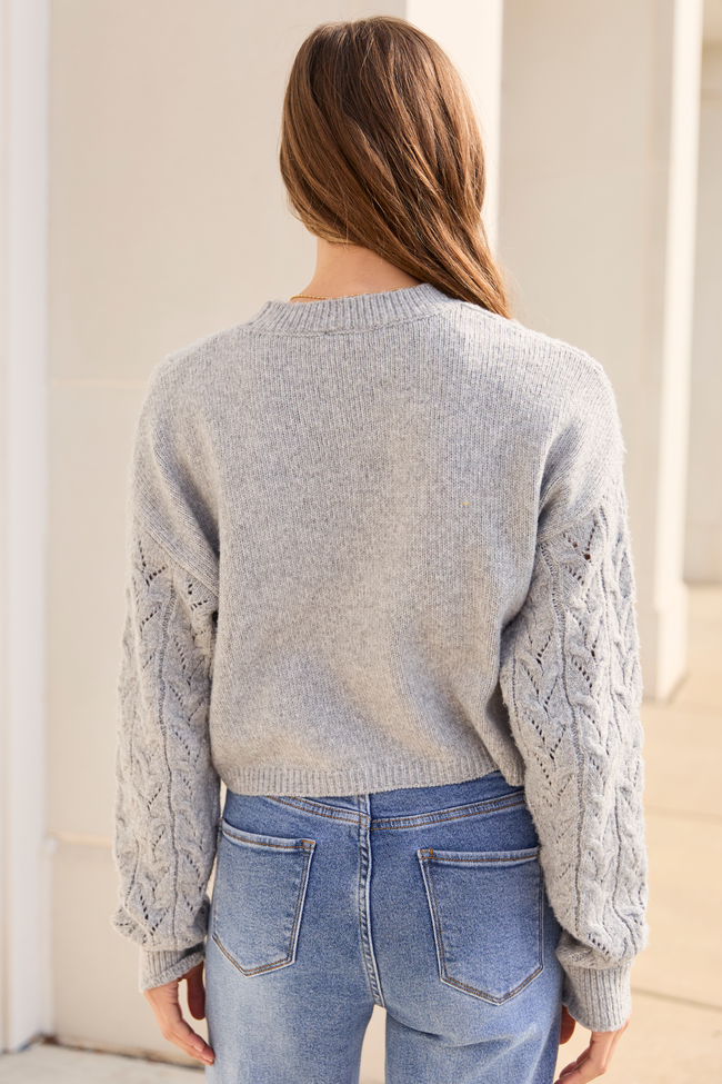Remy Grey Cropped Cable Sweater