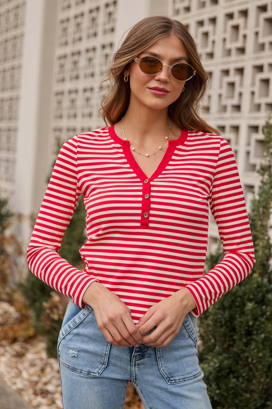 Sammi Red Striped Long Sleeve Top