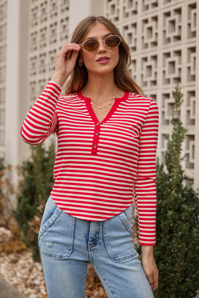 Sammi Red Striped Long Sleeve Top