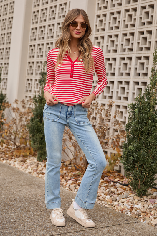 Sammi Red Striped Long Sleeve Top