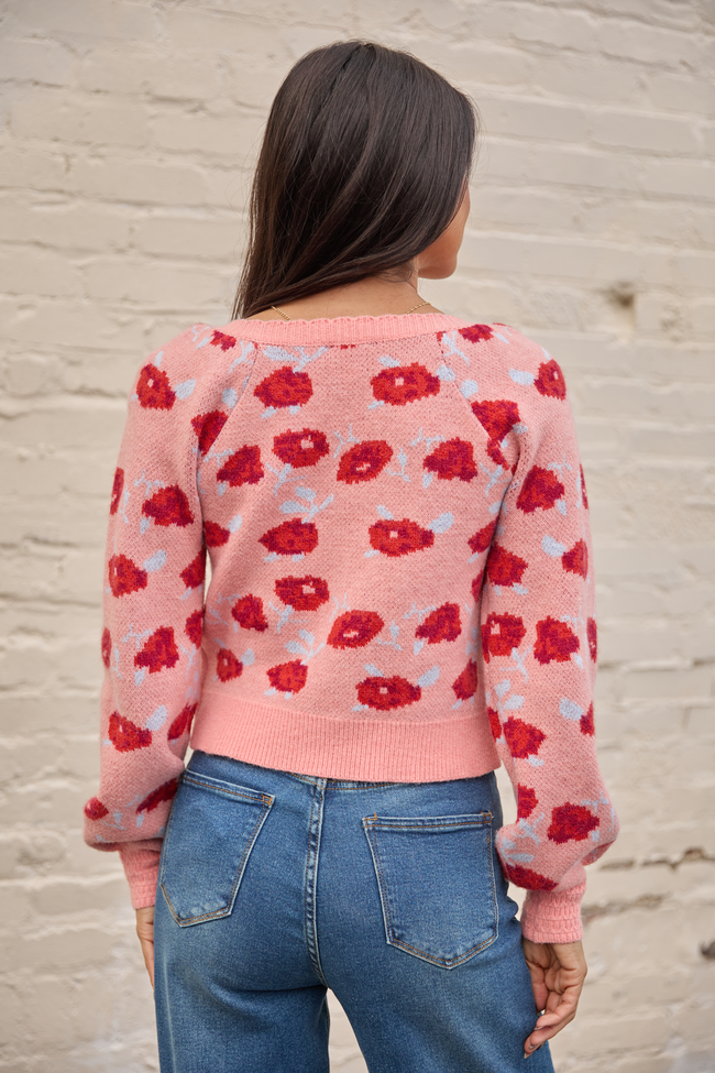 Amara Long Sleeve Blush Floral V Neck Sweater SALE