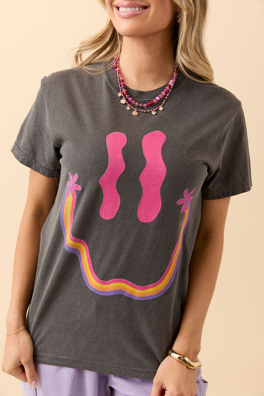 Retro Smiley Dark Grey Graphic Tee