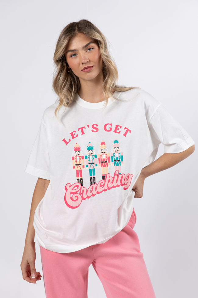 Let's Get Crackin Off White Oversized Graphic Tee
