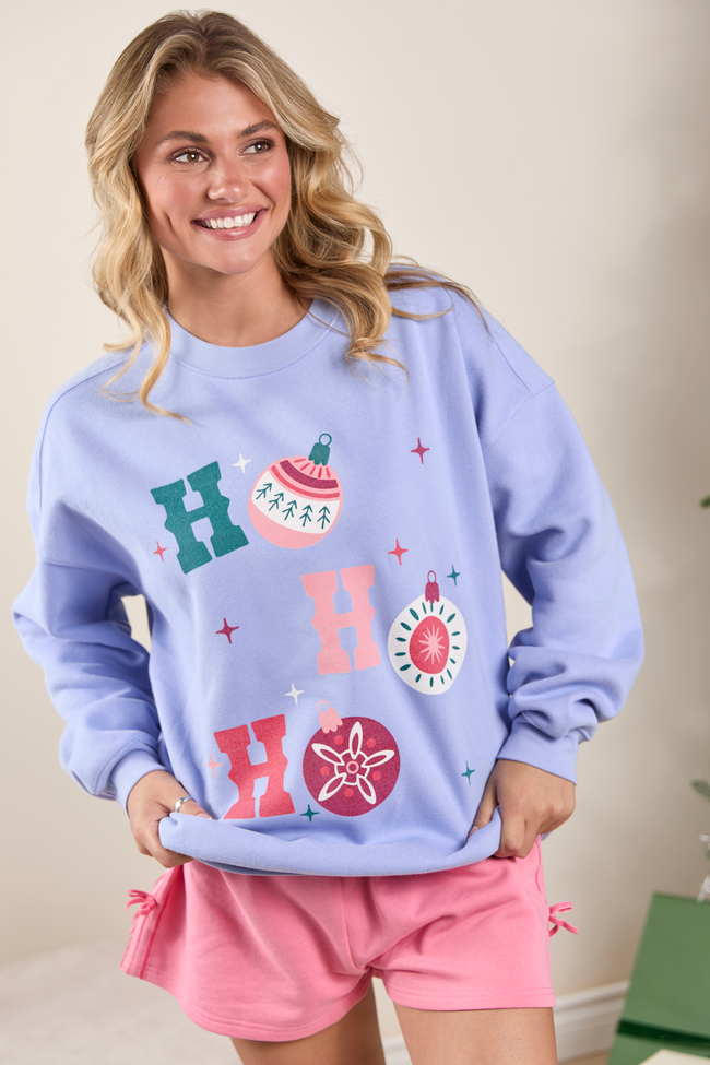 Ho Ho Ho Ornament Periwinkle Graphic Sweatshirt