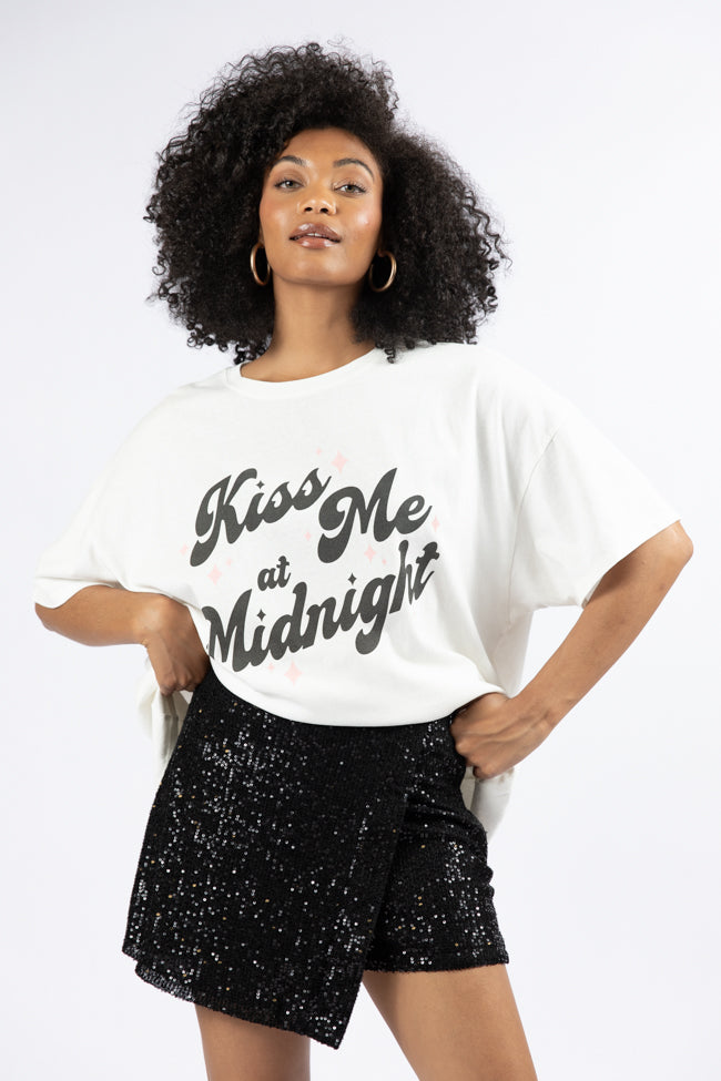Kiss Me At Midnight Off White Oversized Graphic Tee