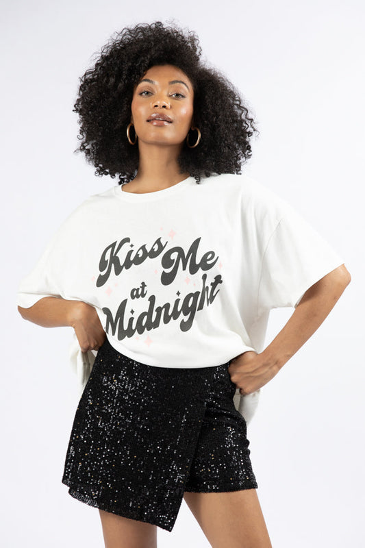 Kiss Me At Midnight Off White Oversized Graphic Tee