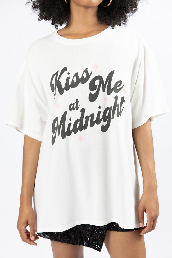 Kiss Me At Midnight Off White Oversized Graphic Tee